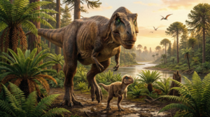 Um Tiranossauro Rex com um filhote