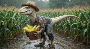 Dino Didico feliz ao perceber aa influência dos rios voadores no clico da chuva que rega a sua plantação de milho.