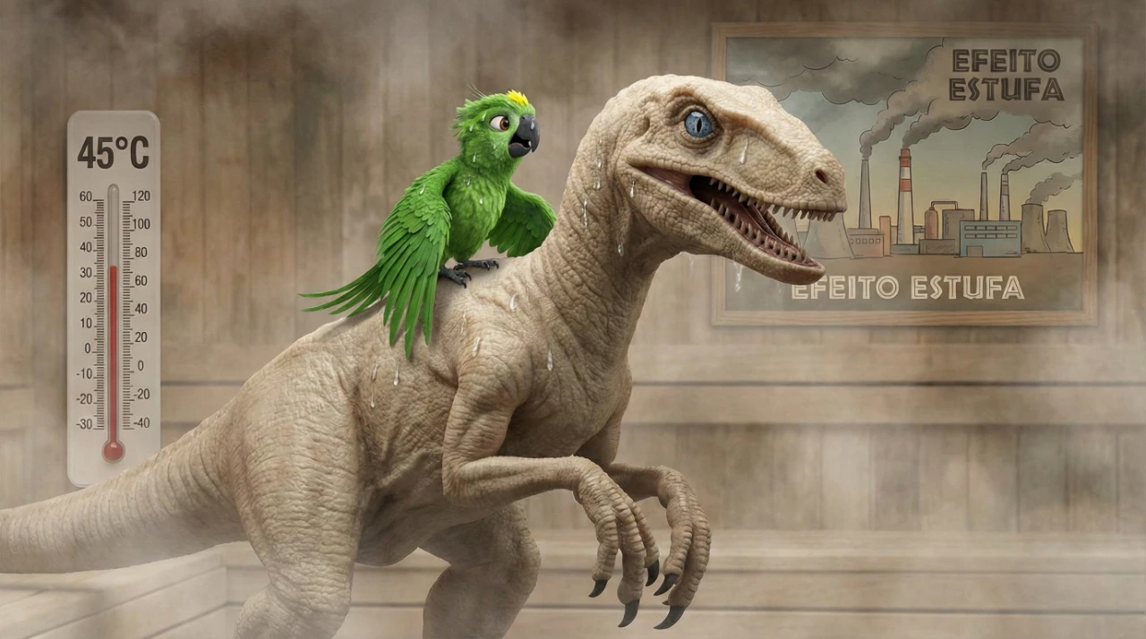 Dino Didico e Louro Loureto sentindo o calor do efeito estufa.