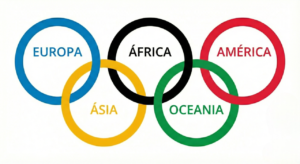 Imagem dos arcos das Olimpíadas para mostrar quantos continentes existem.