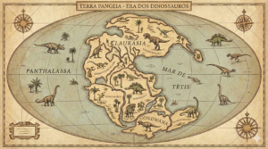 Mapa da Pangeia na Era Mesozoica