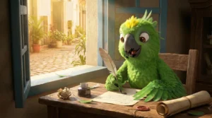 Louro Loureto escrevendo uma carta.