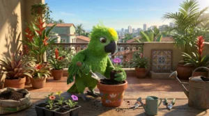 Louro Loureto aplicando a ecologia urbana ao plantar flores em casa.