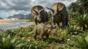 Filhote de dinossauro de alimenta no Cretáceo