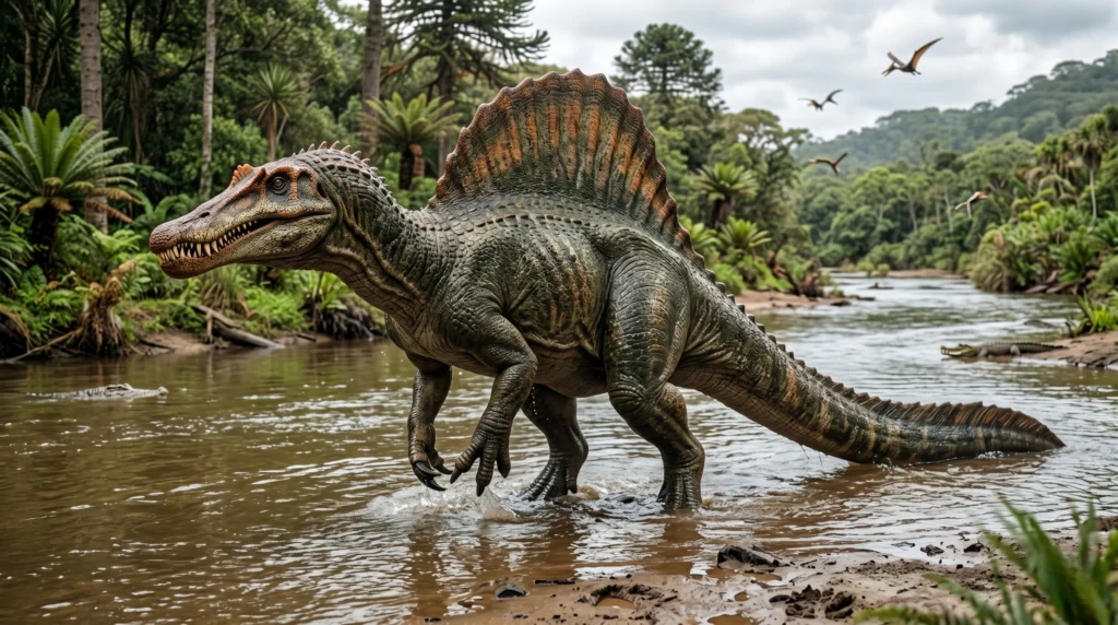 Com a sua bela vela dorsal, o Espinossauro está entre os dinossauros bizarros mais conhecidos da era Mesozoica.