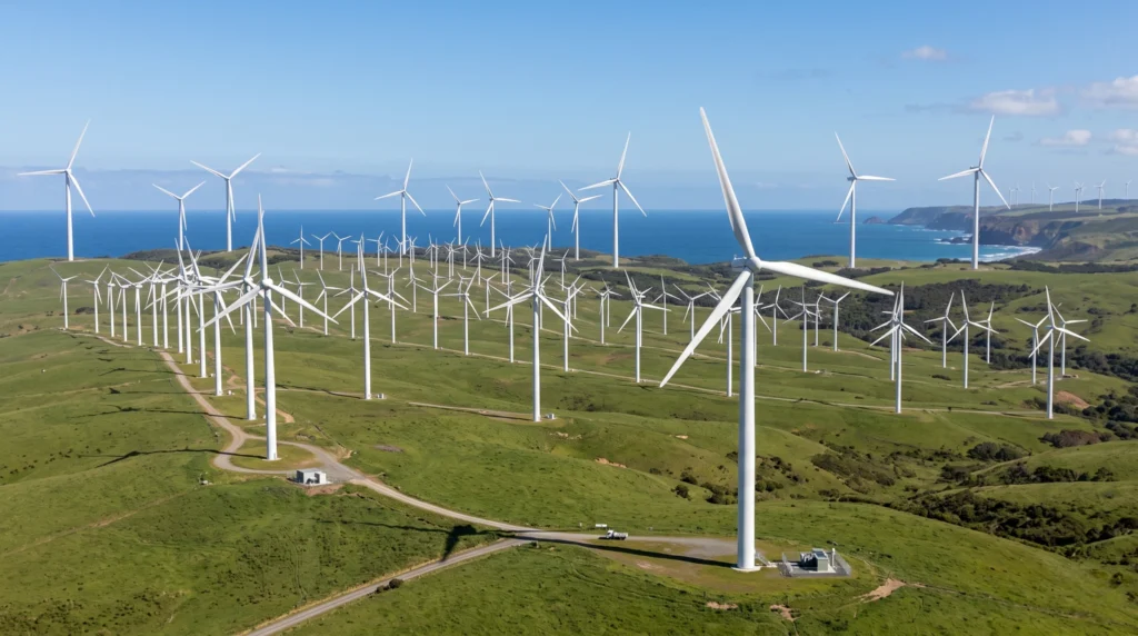 A energia eólica é movida pelo vento.