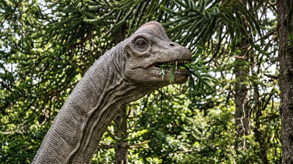 Dinossauro herbívoro na hora da refeição.