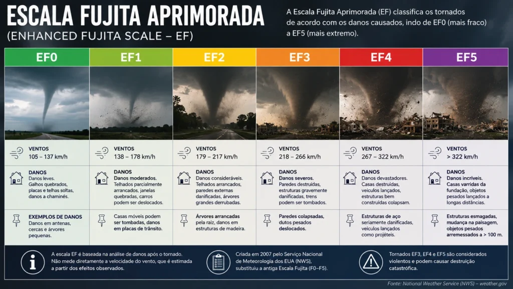 Ilustração dos tornados da Escala Fujita Melhorada.