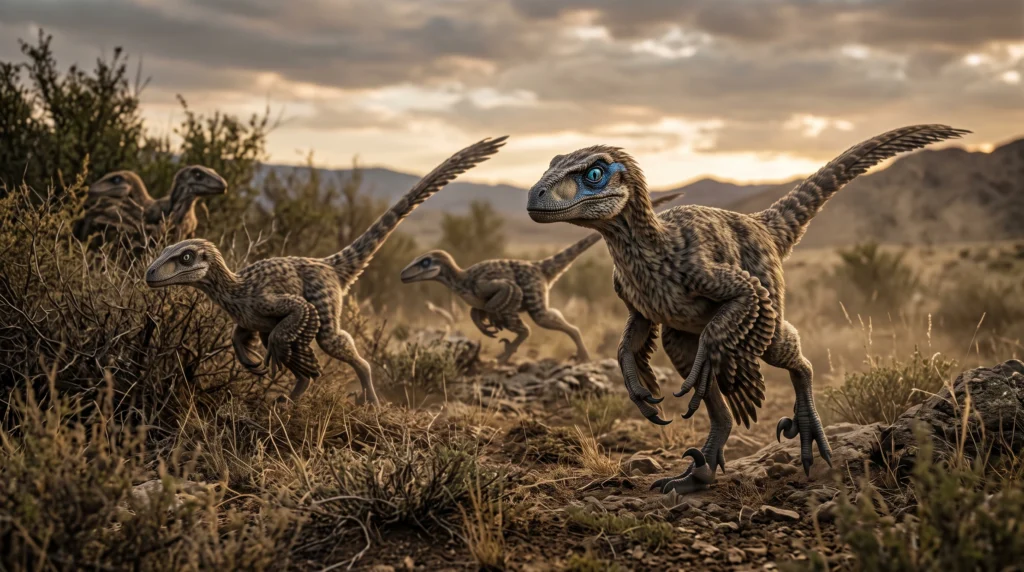 Dinossauros se organizando em grupos.